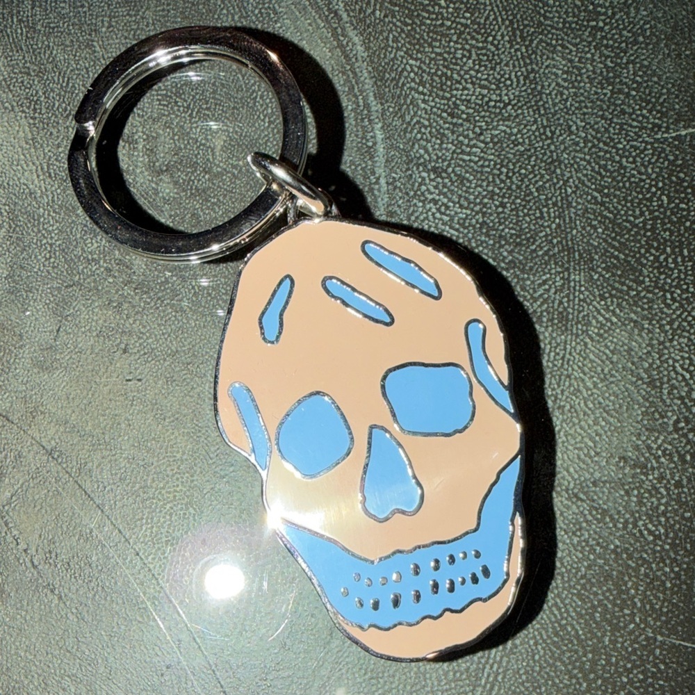 RARE Alexander McQueen Light Pink and Light Blue Skull Keychain